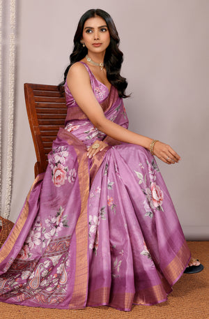 Office and College Wear Chanderi Silk Blend Purple Saree