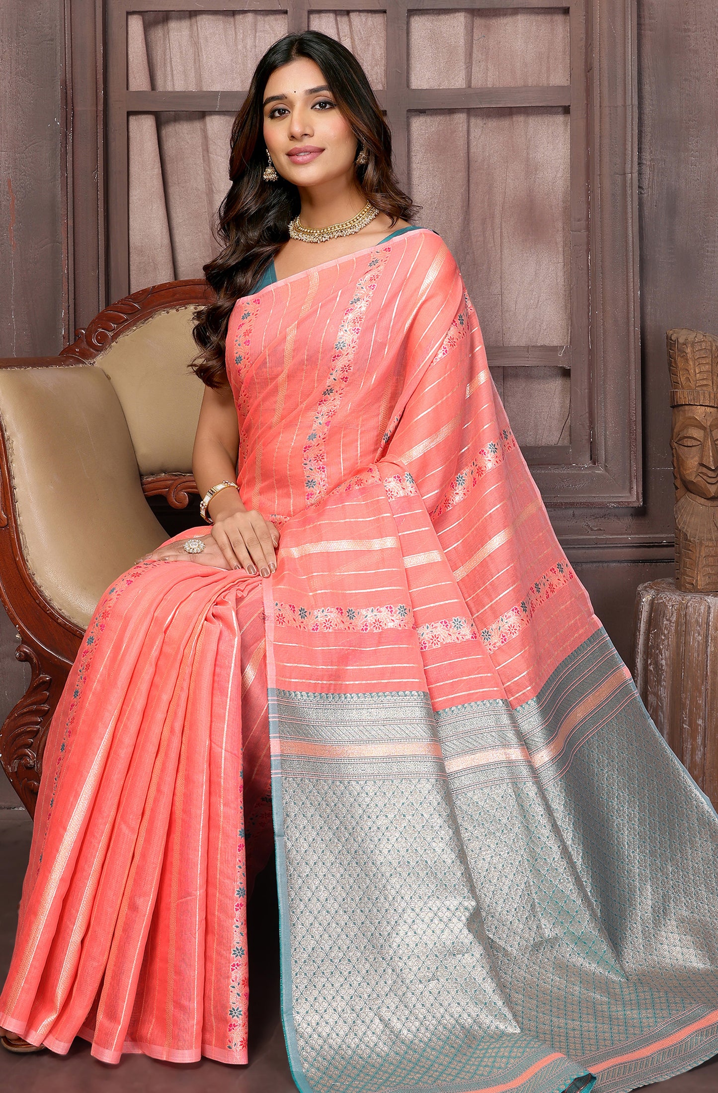 Festive Wear Banarasi Silk Blend Pink Saree