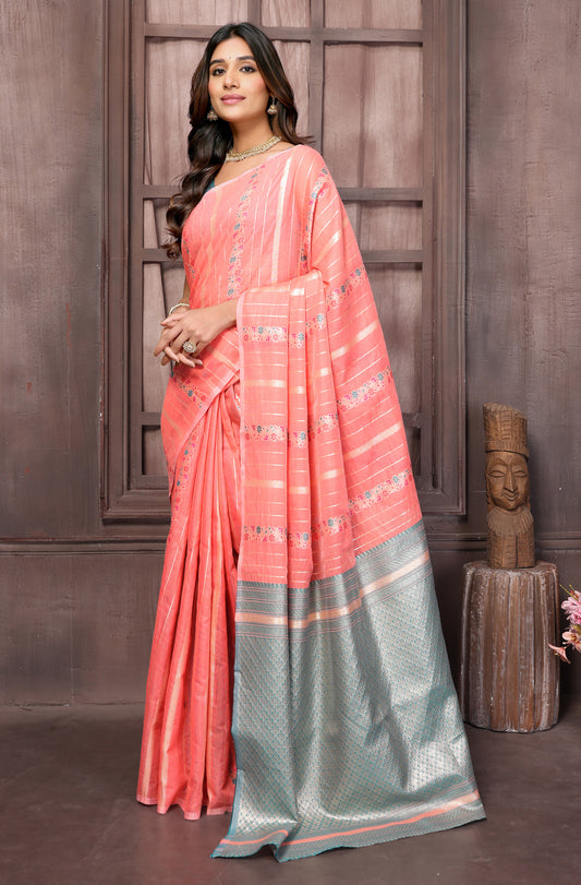 Festive Wear Banarasi Silk Blend Pink Saree