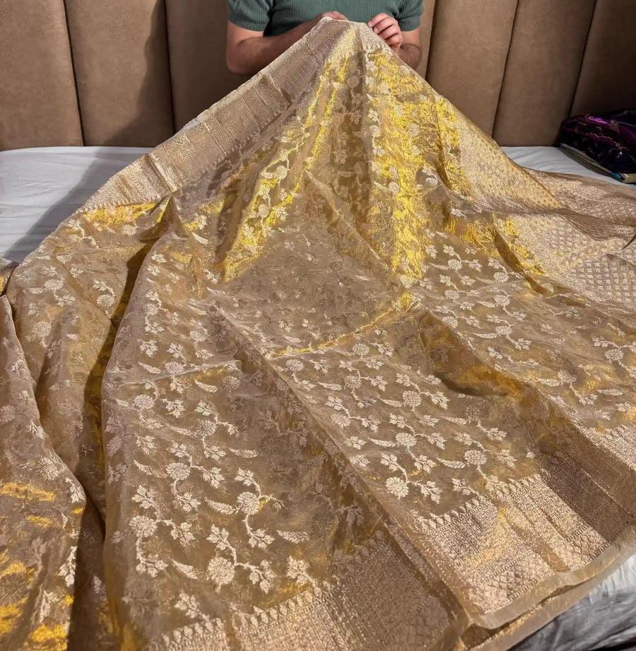Luxury Banarasi Jaal Golden Tissue Saree