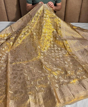 Luxury Banarasi Jaal Golden Tissue Saree