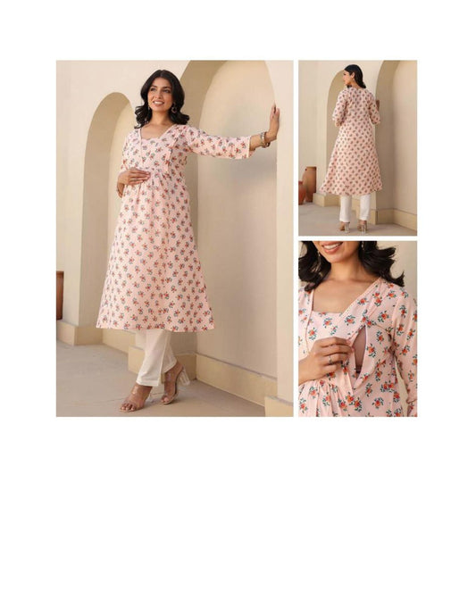 Comfortable Maternity kurta dress peach color