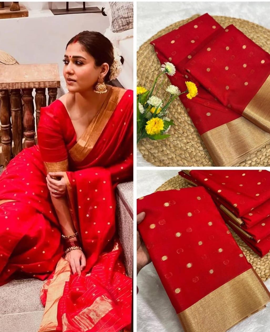 Nayanthara Inspired Premium Red Banarasi Silk Saree