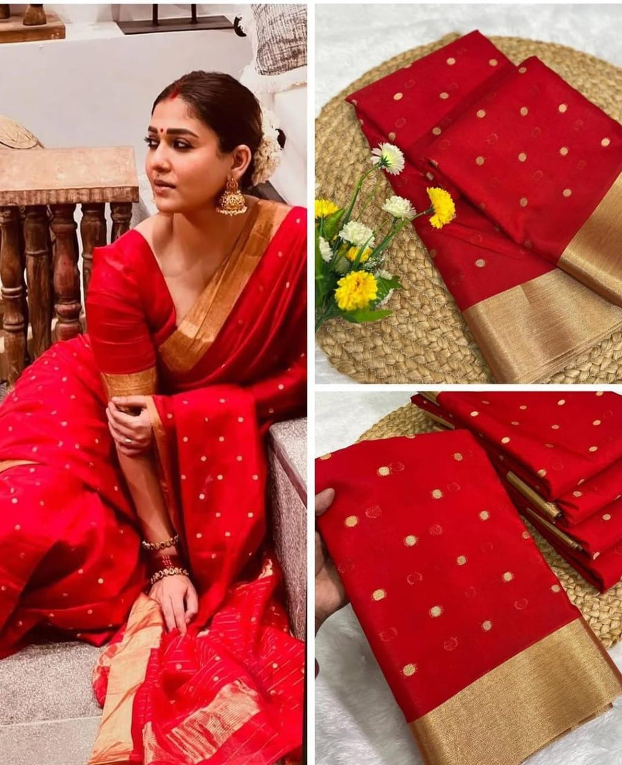 Nayanthara Inspired Premium Red Banarasi Silk Saree