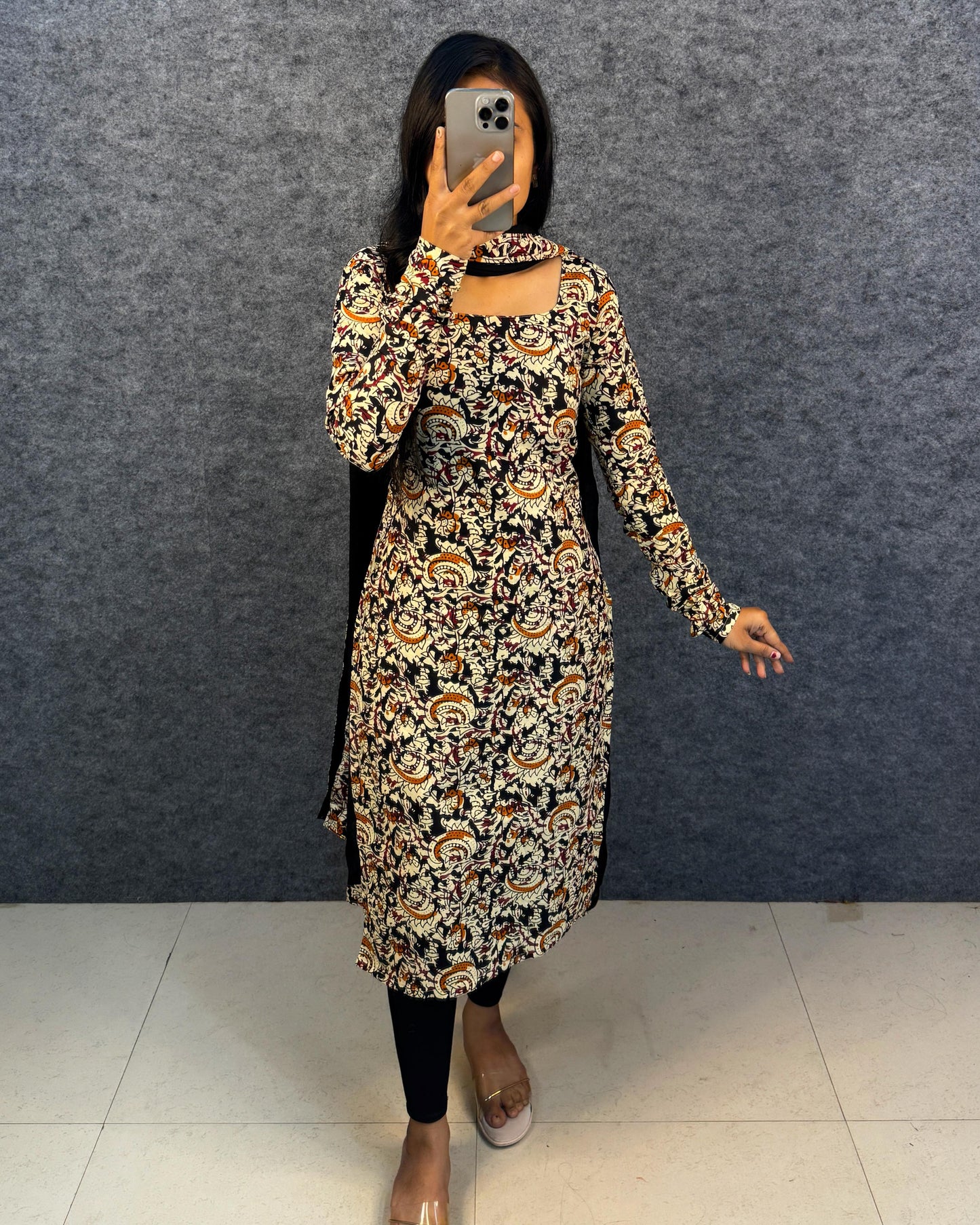 Office / College wear Black_ Kalamkari kurti with dupatta