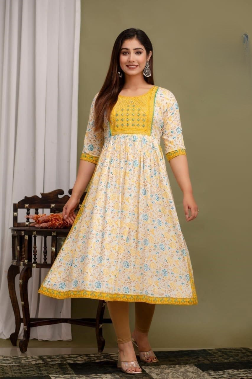 Office and college wear Mustard cotton Nyra cut Kurta