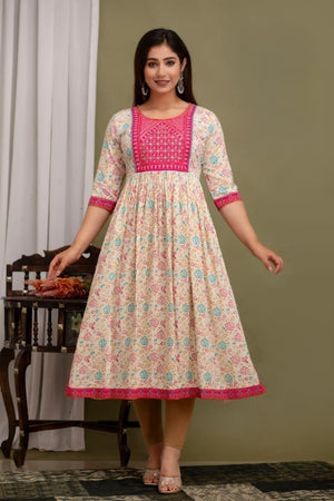 Office and college wear Rani pink cotton Nyra cut Kurta