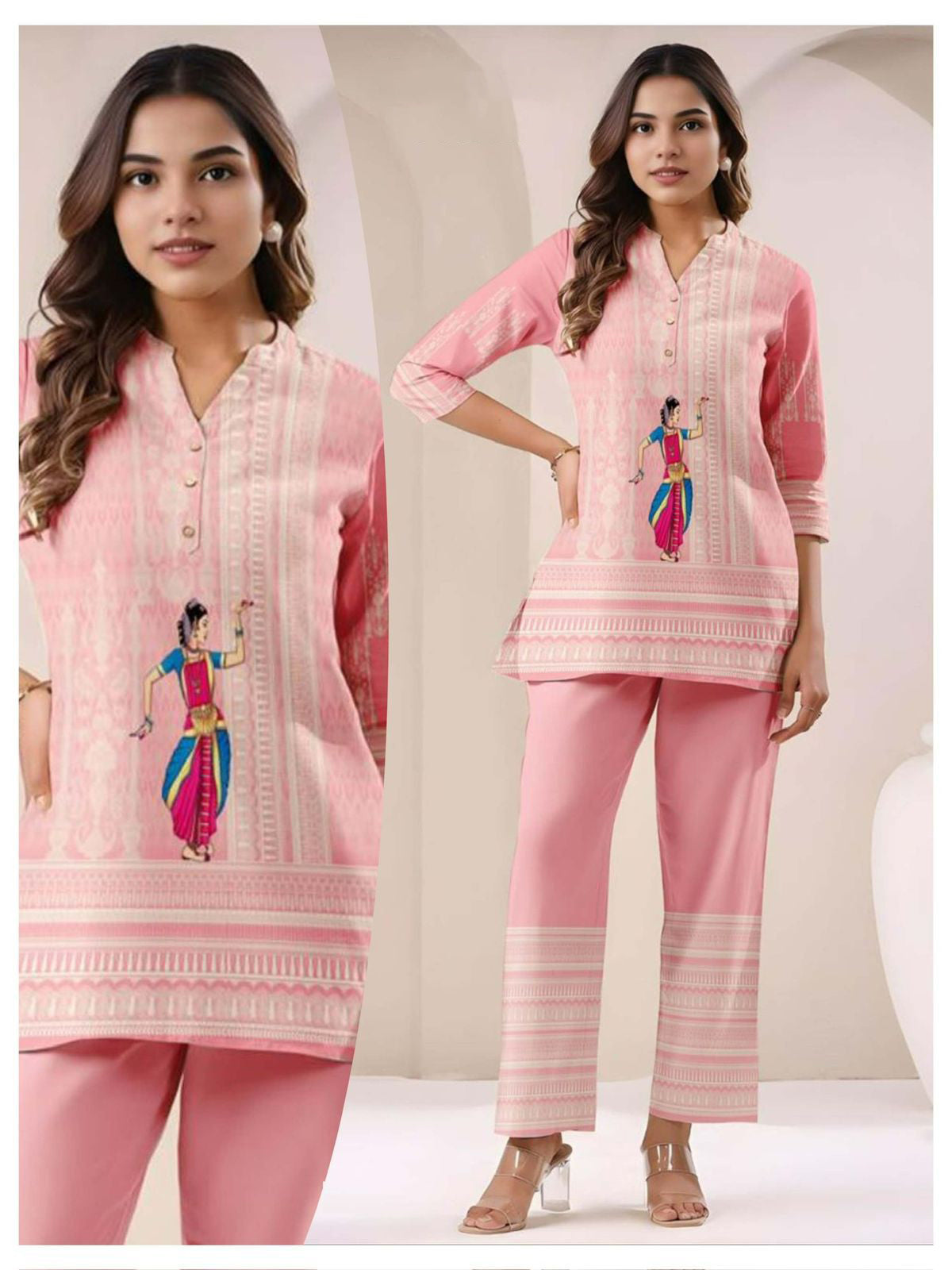 Office and college wear Slub Cotton Pink Co-ord Sets