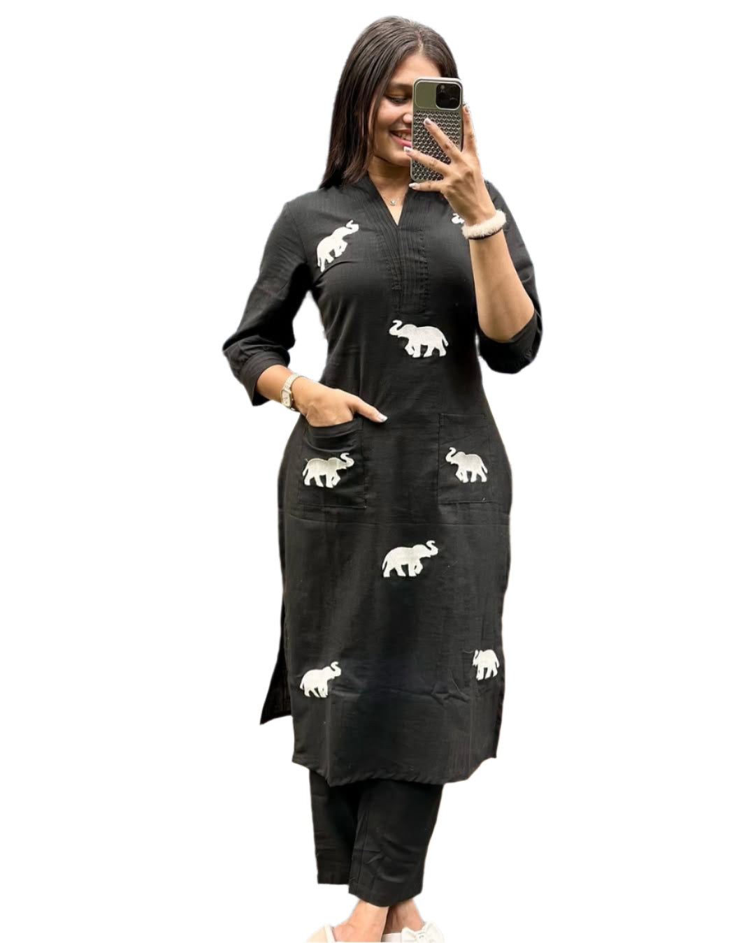 Office and college wear black Cotton Kurta with Pants