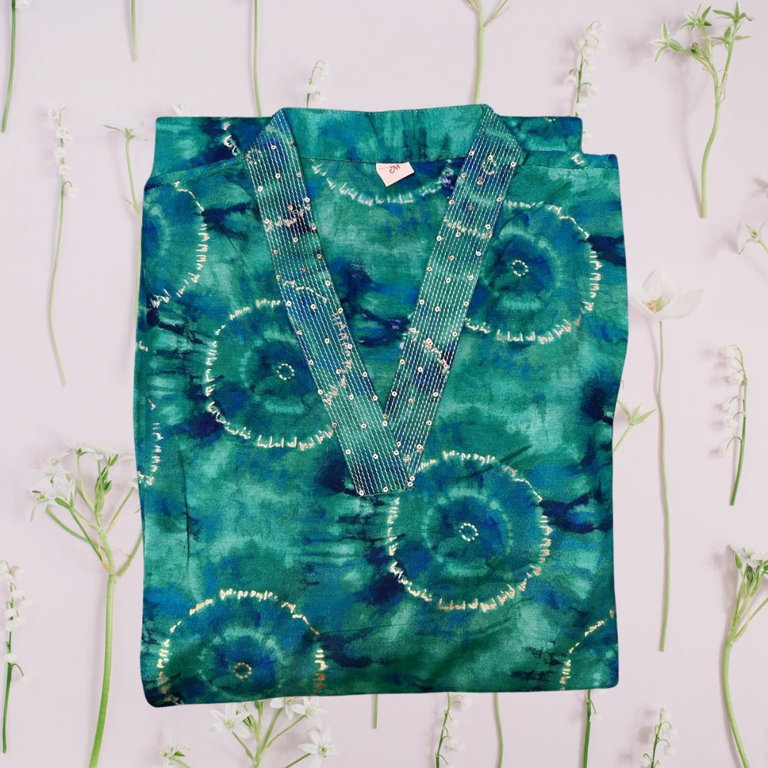 Office and college wear peacock blue Muslin V neck kurti