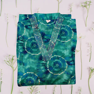 Office and college wear peacock blue Muslin V neck kurti