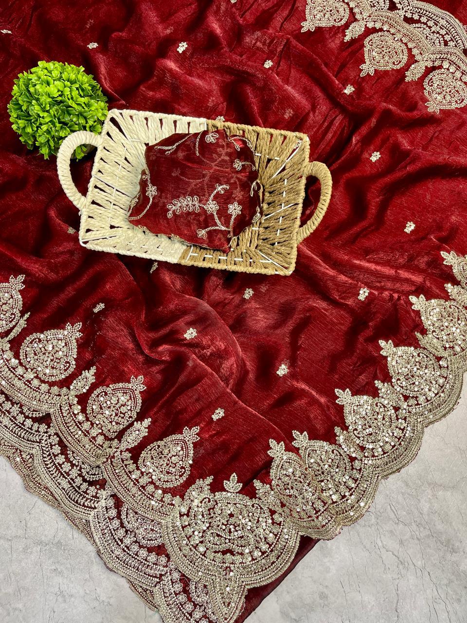 Party wear Fendy chiffon Maroon saree
