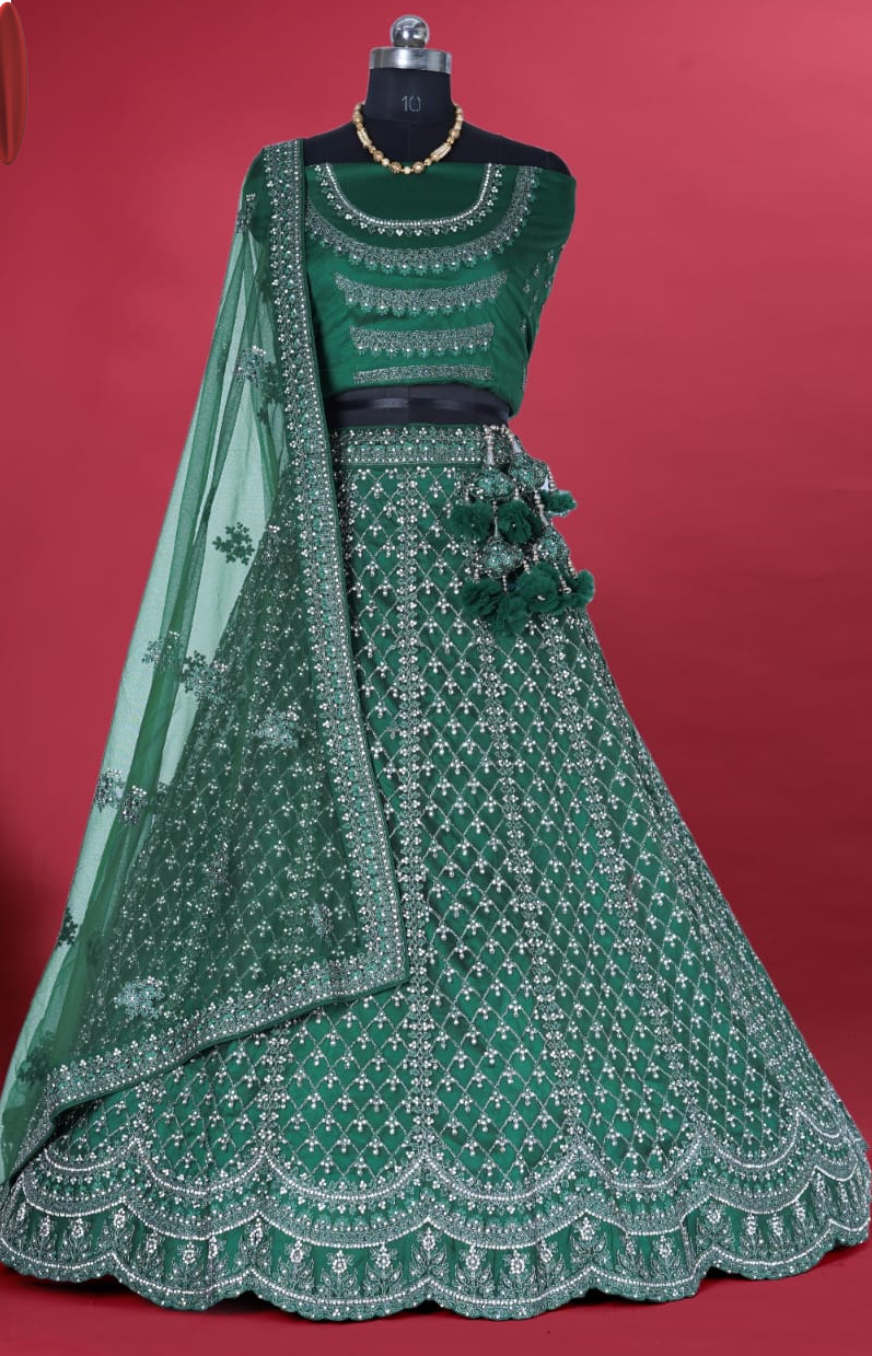 Premium Bottle Green Briadal Lehenga