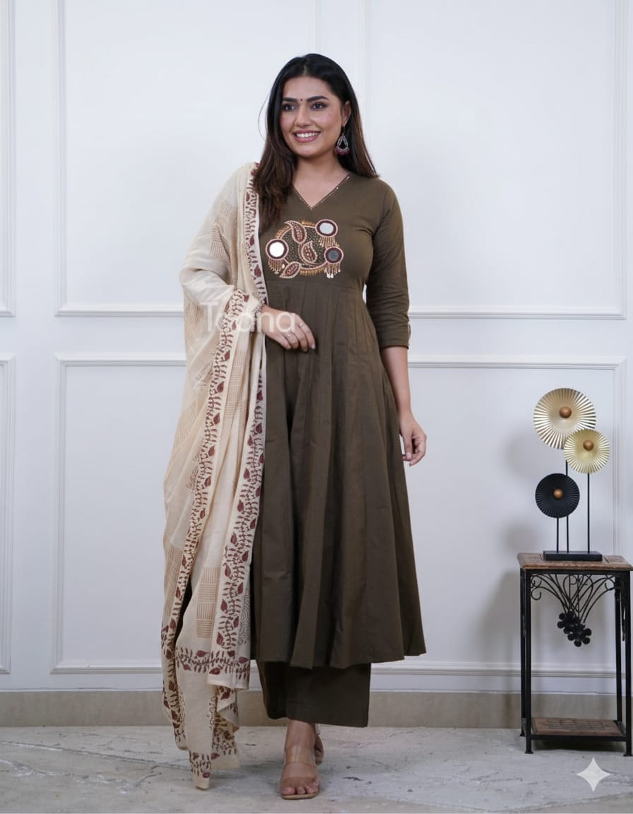 Premium Cotton Coffee brown Anarkali Kurta set