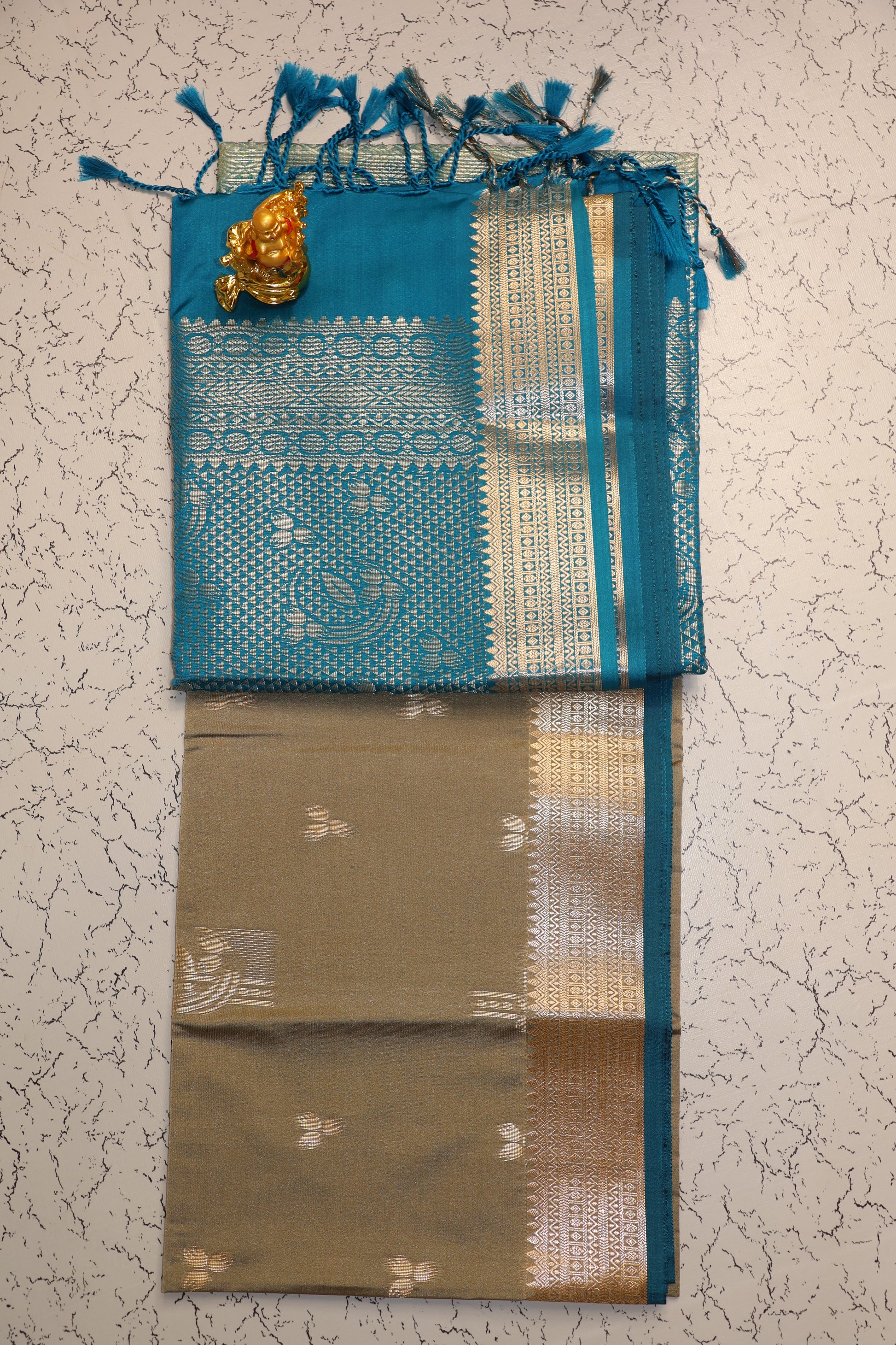 Premium Luxury Gray and Royal Blue Semi Soft Silk Saree