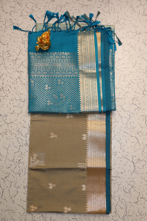 Premium Luxury Gray and Royal Blue Semi Silk Saree