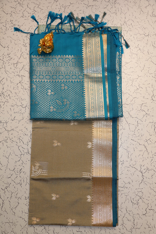 Premium Luxury Gray and Royal Blue Semi Soft Silk Saree