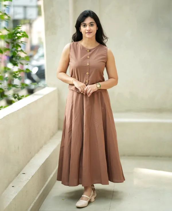 Premium Printed cotton Brown Skirt and Top Set