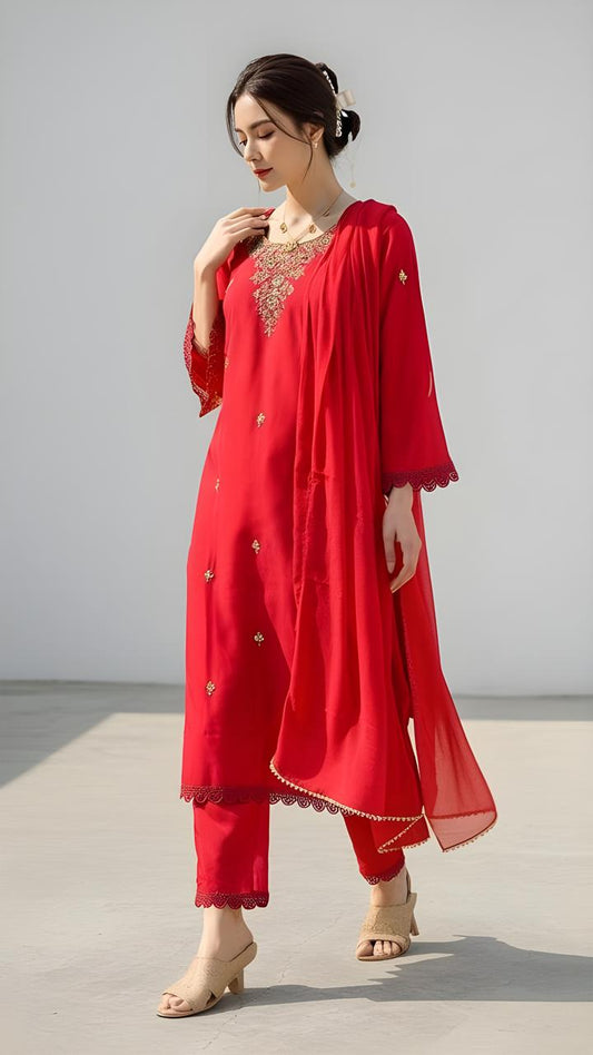 Premium Tomato Red Anarkali Kurta Set