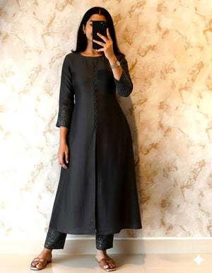 Premium blooming Vichitra silk A-Line set