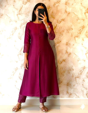 Premium blooming Vichitra silk A-Line set