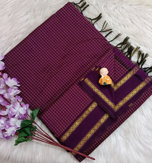 Trending Premium checked kalyani cotton Retta petta border saree