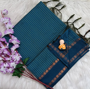 Trending Premium checked kalyani cotton Retta petta border saree