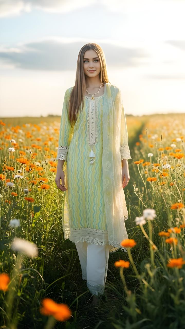 Premium light green kurta set