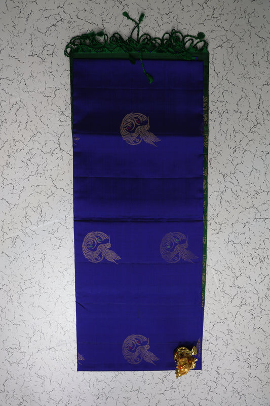 Premium  light weight Semi Silk Royal Blue saree with emerald green pallu