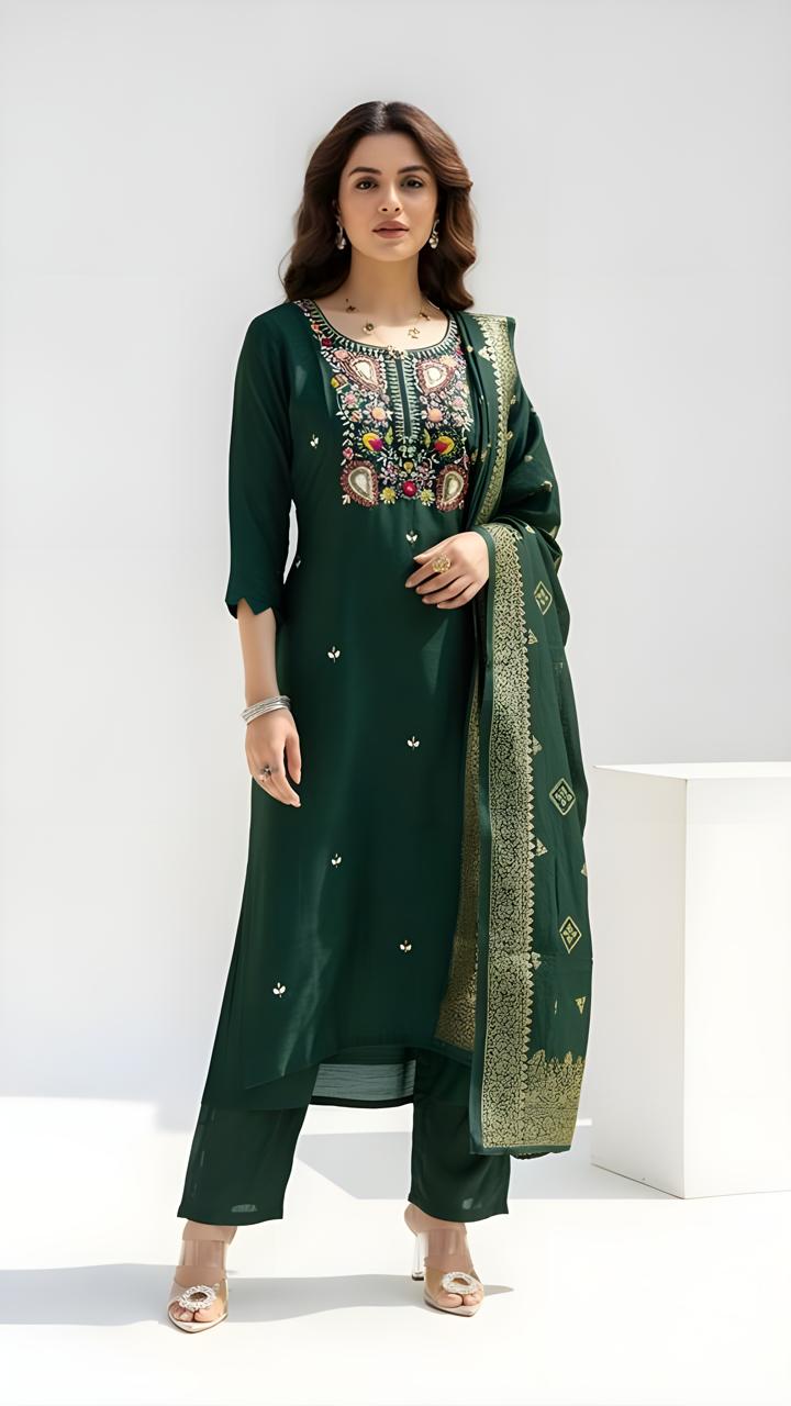 Premium & traditional Emerald green kurta set