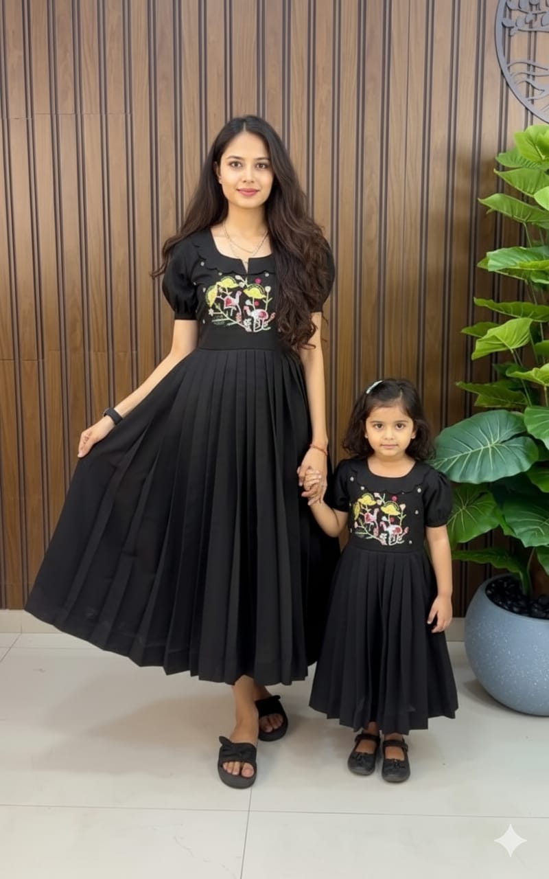 Pure Roman Silk Black Mother and Daughter Combo