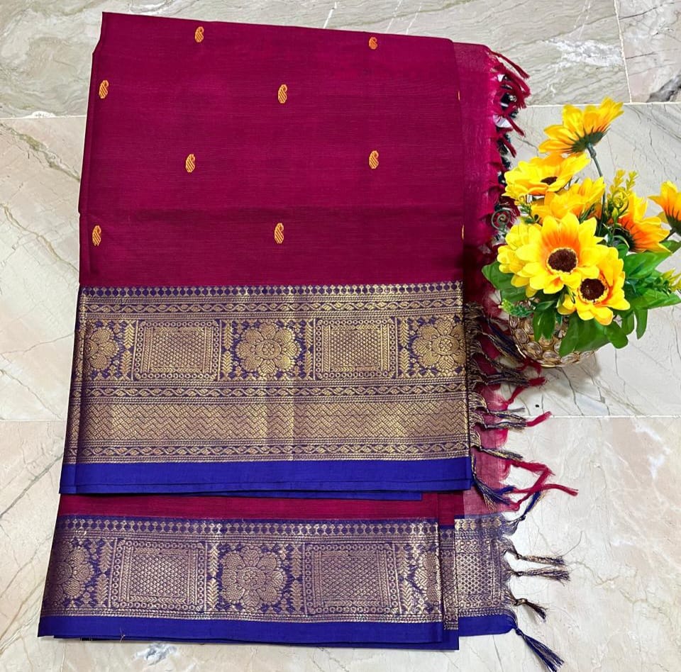 Red colour Pure Kanchi cotton saree with blouse