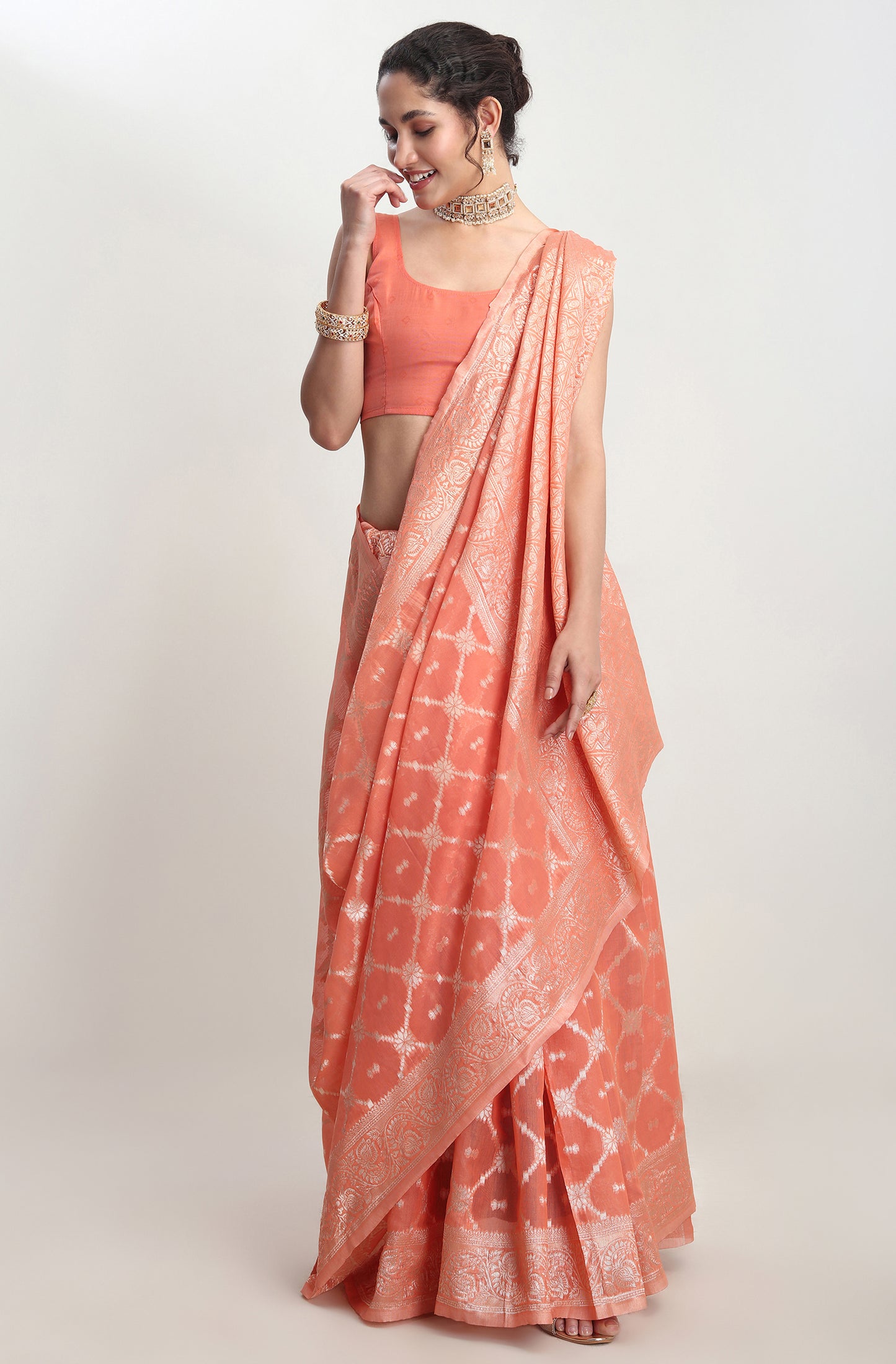 Festive Wear Orange Barnarasi Silk Blend Saree