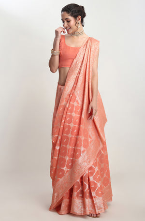 Festive Wear Orange Barnarasi Silk Blend Saree