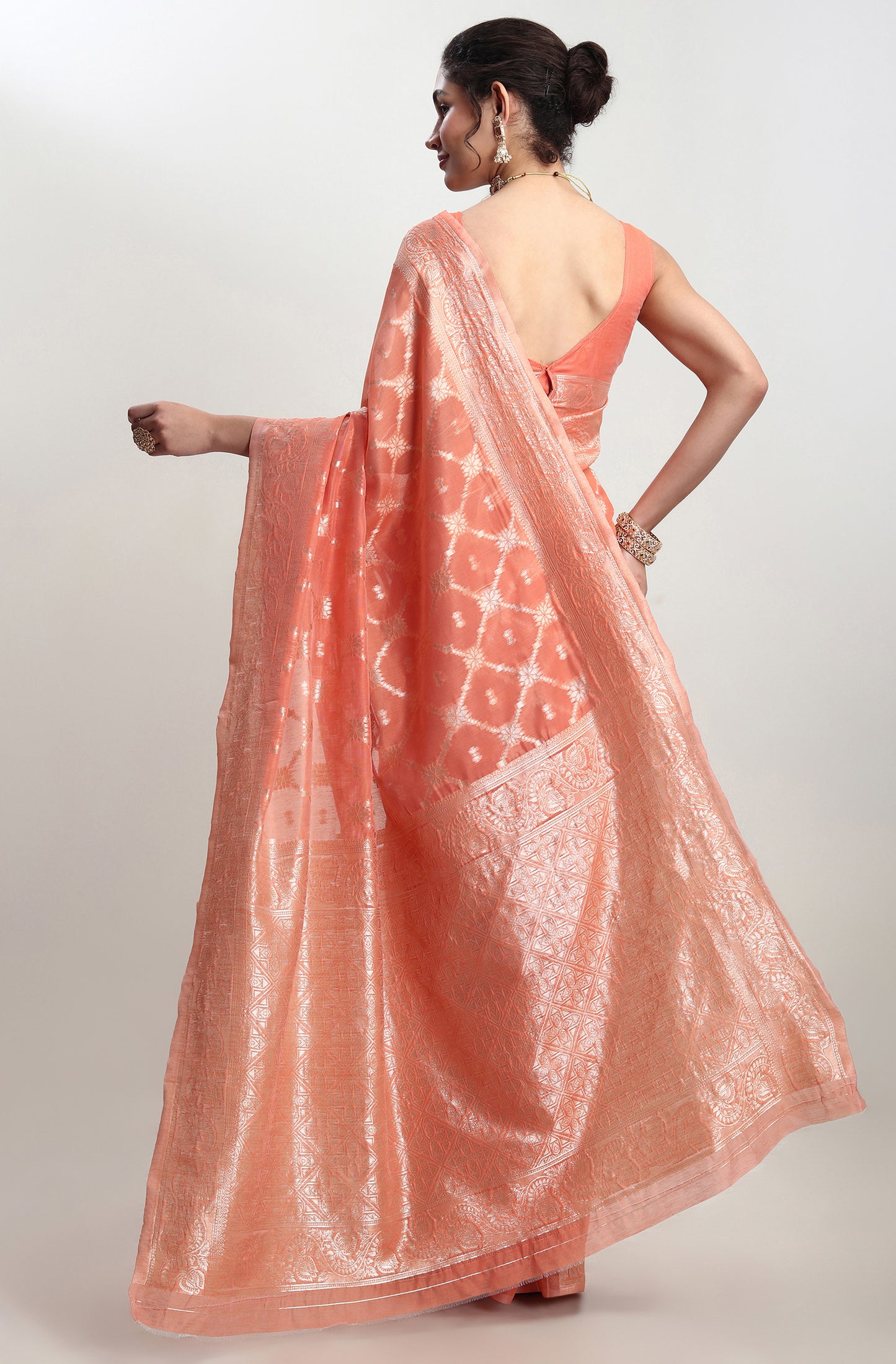 Festive Wear Orange Barnarasi Silk Blend Saree