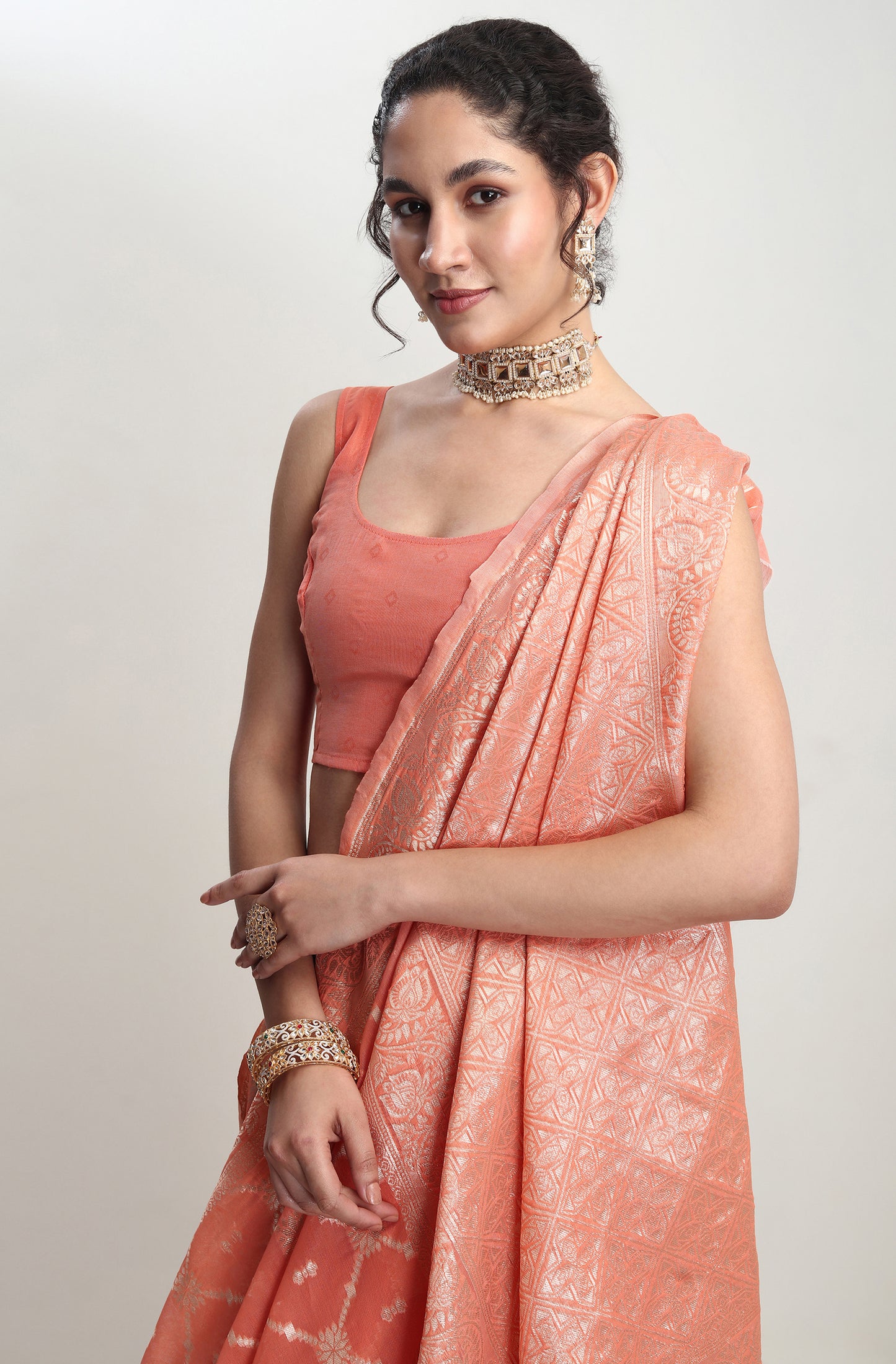 Festive Wear Orange Barnarasi Silk Blend Saree