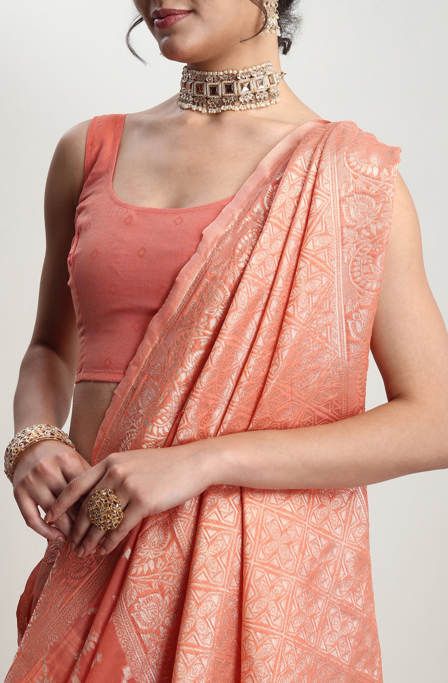 Festive Wear Orange Barnarasi Silk Blend Saree