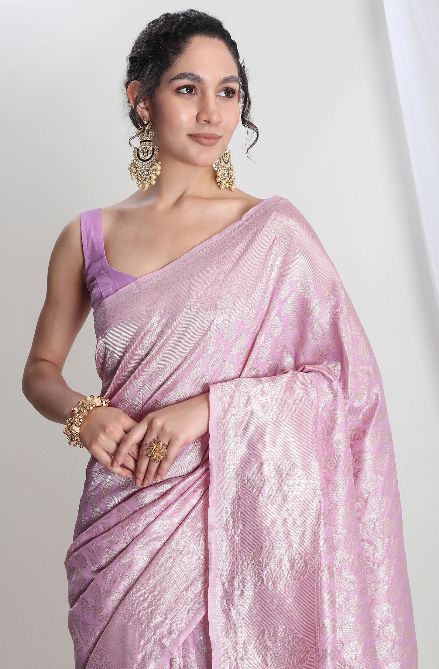 Party Wear Lavender Banarasi Silk Blend Saree