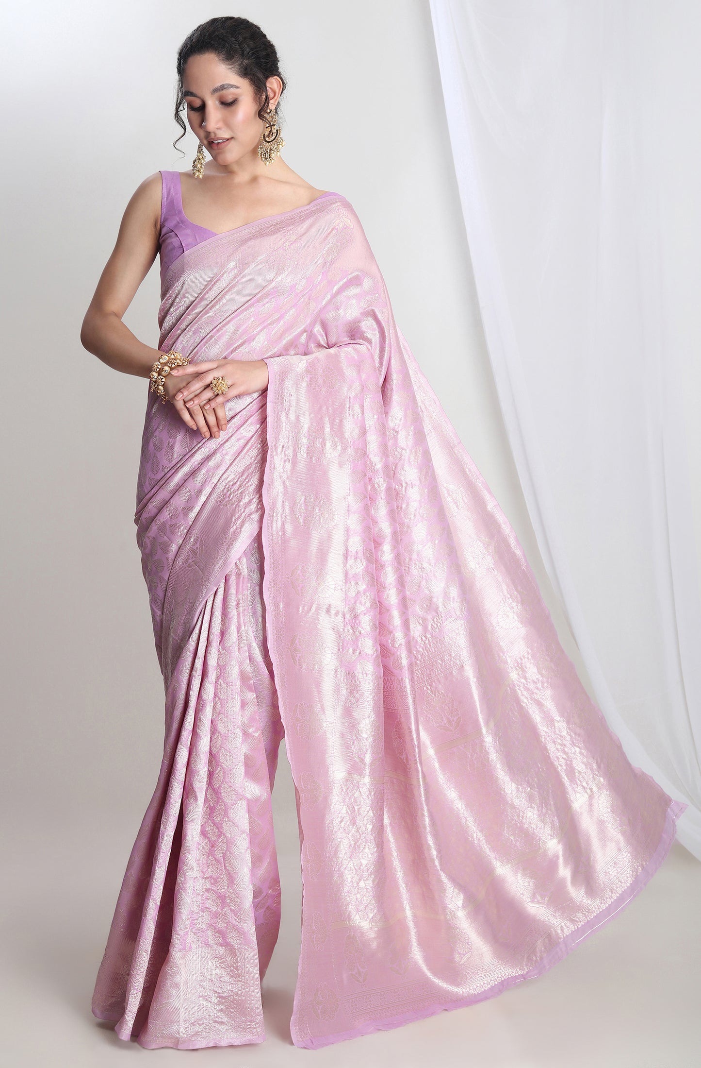 Party Wear Lavender Banarasi Silk Blend Saree