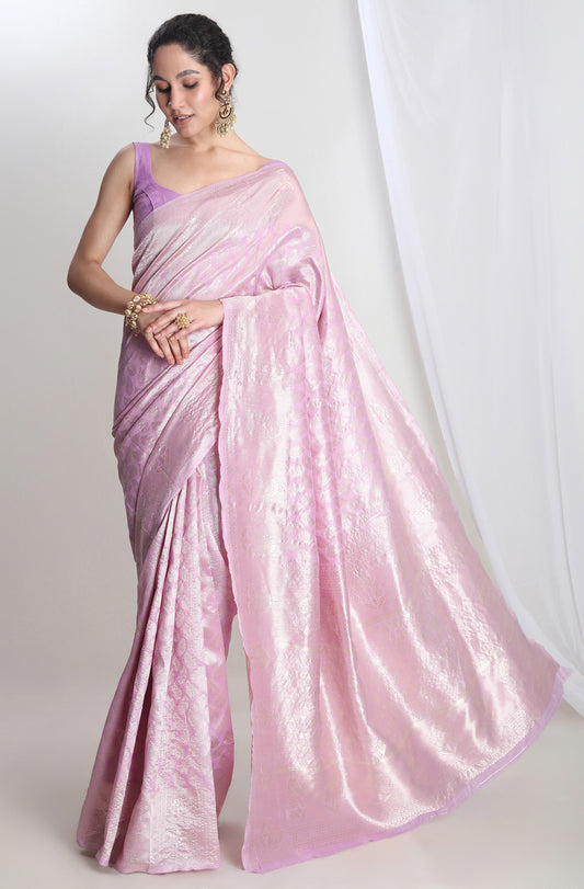 Party Wear Lavender Banarasi Silk Blend Saree