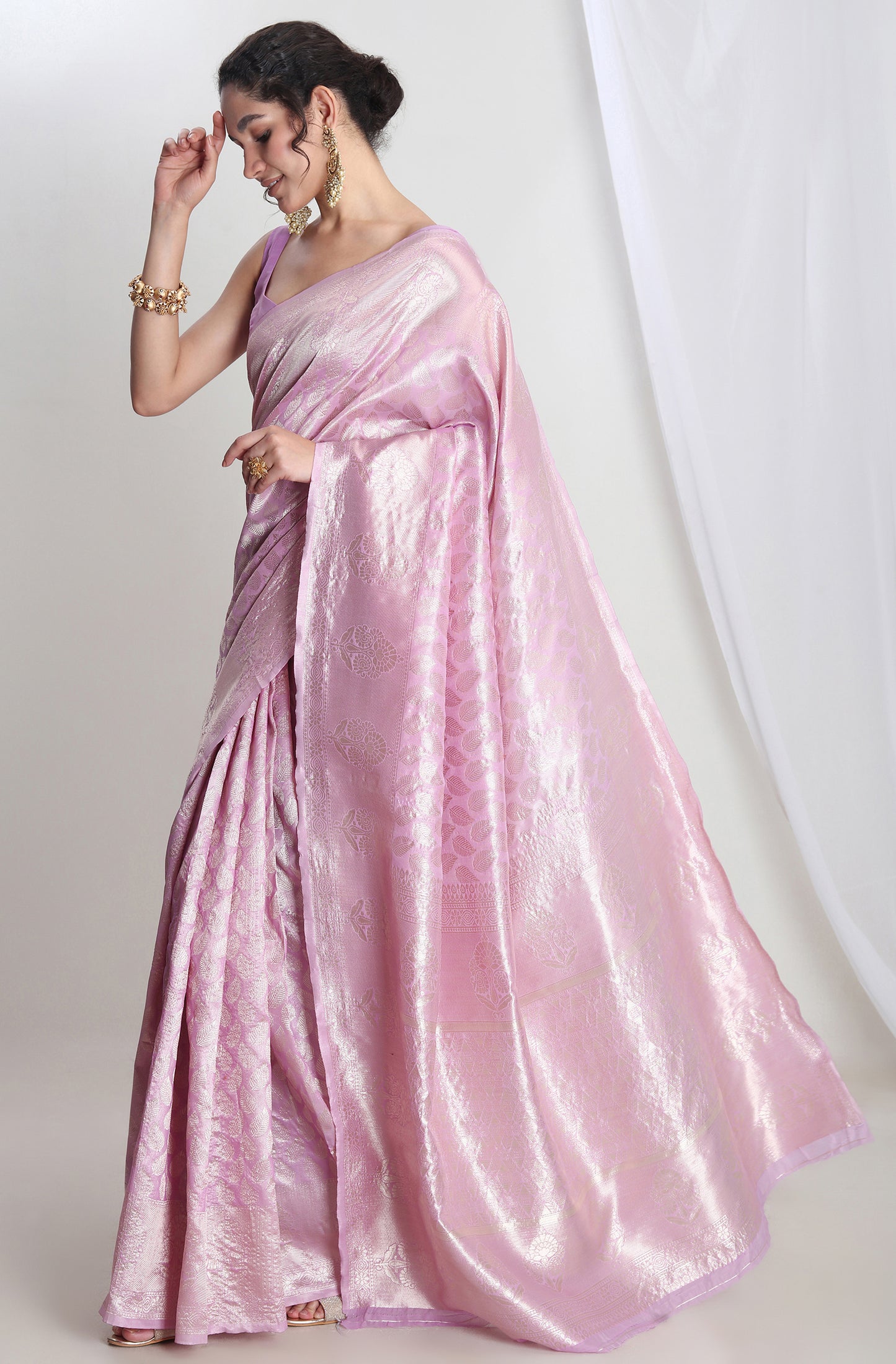 Party Wear Lavender Banarasi Silk Blend Saree