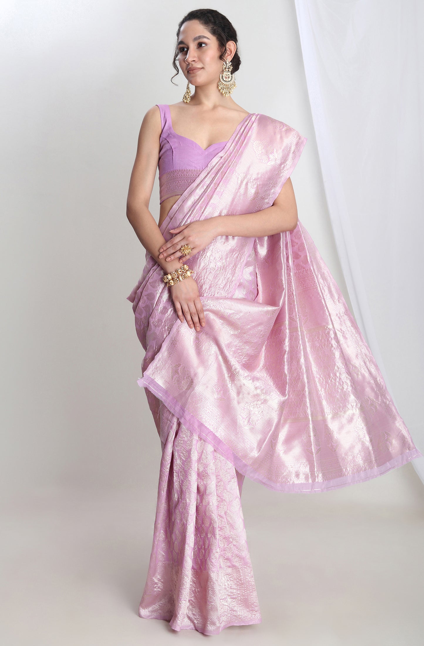 Party Wear Lavender Banarasi Silk Blend Saree