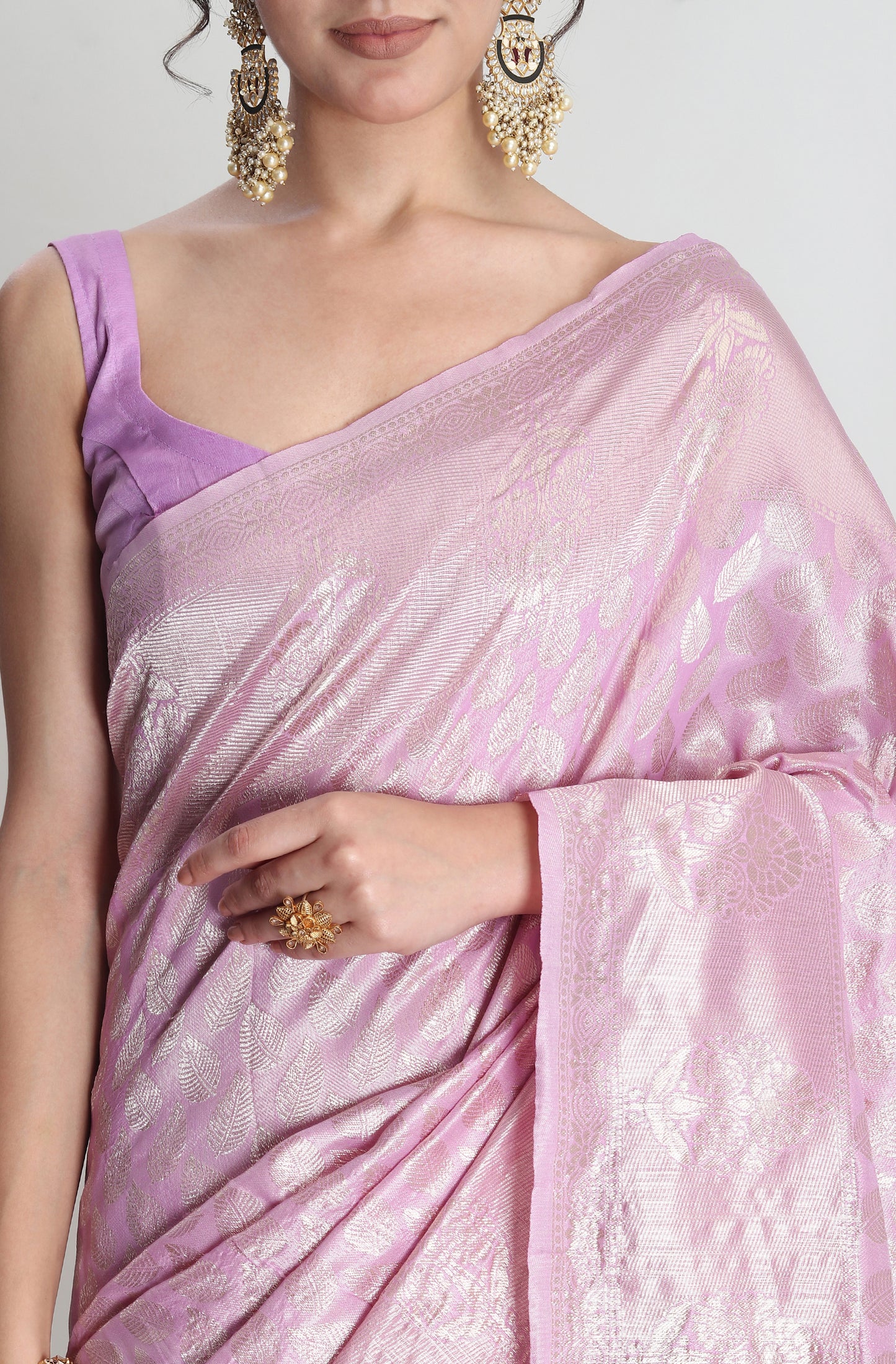 Party Wear Lavender Banarasi Silk Blend Saree