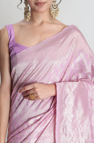 Party Wear Lavender Banarasi Silk Blend Saree