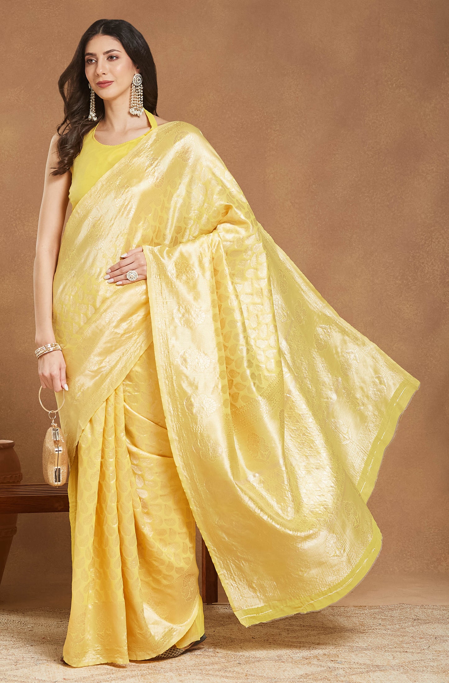 Party wear Silk Blend Yellow Saree