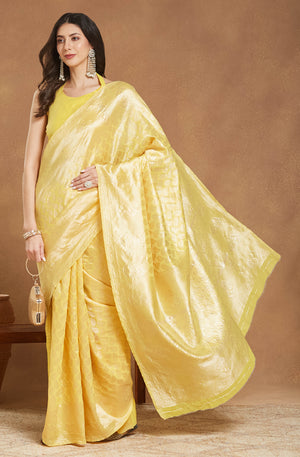Party wear Silk Blend Yellow Saree