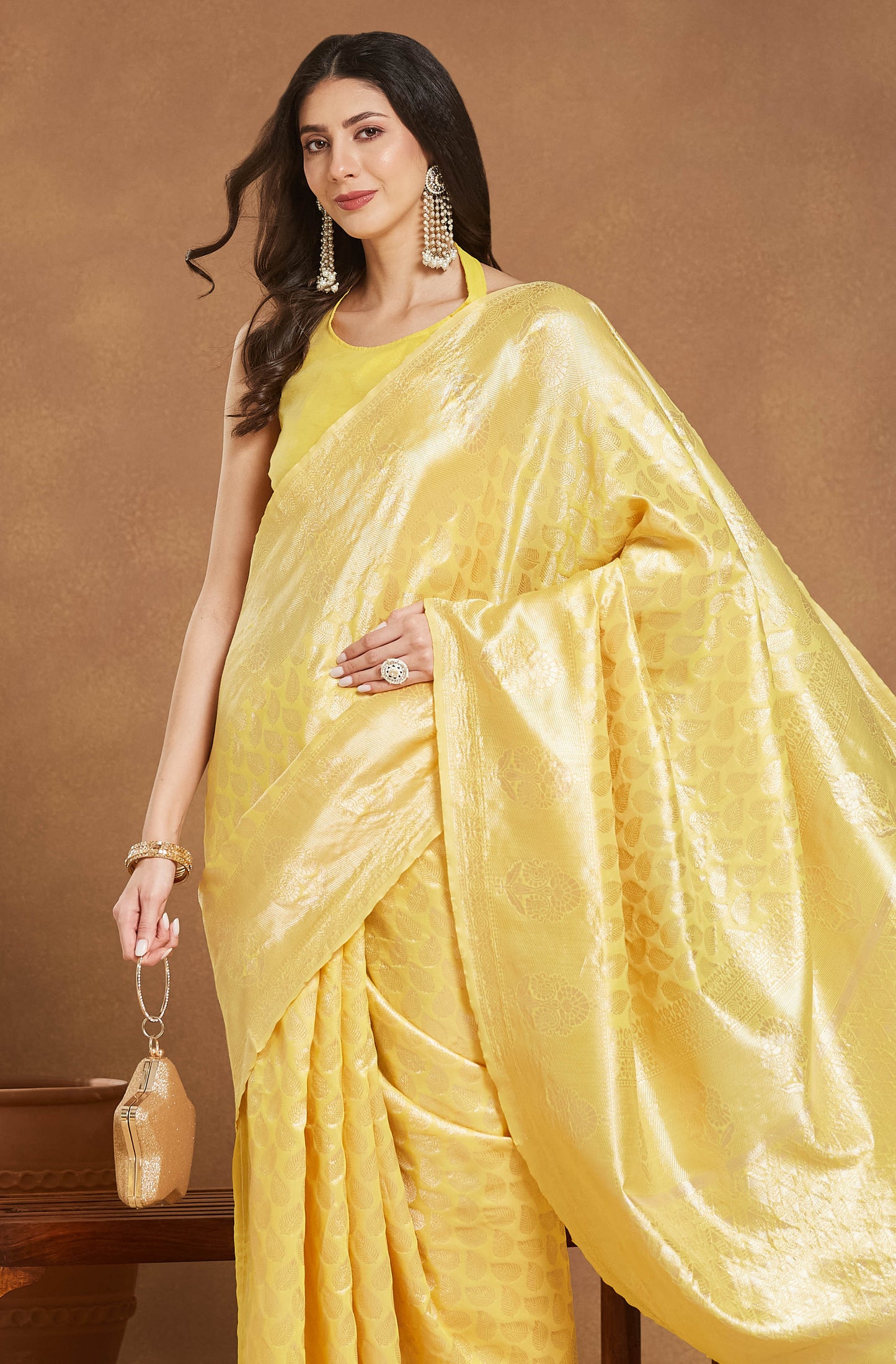 Party wear Silk Blend Yellow Saree