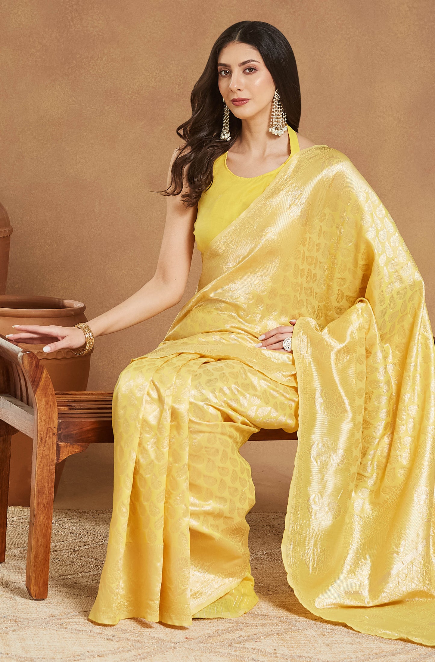 Party wear Silk Blend Yellow Saree