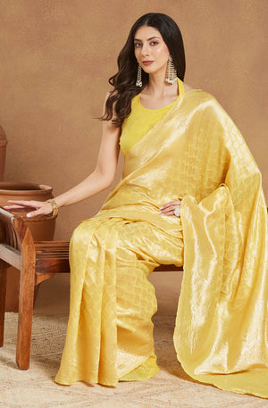 Party wear Silk Blend Yellow Saree