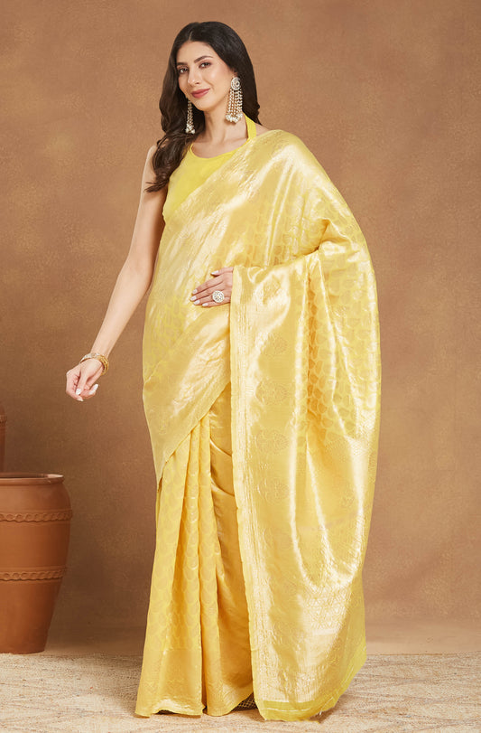 Party wear Silk Blend Yellow Saree